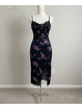 Popilush Satin Corset Dress Built-in Shapewear Lace Trim Midi Cocktail